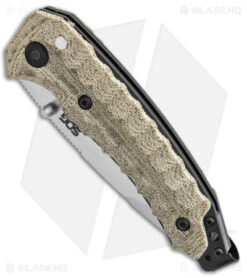 SOG Kiku Spring Assisted Knife Tan Micarta (3.5" Satin) KU-3003 -Sog SOG Kiku Assisted Micarta Satin BHQ 124846 jr spine